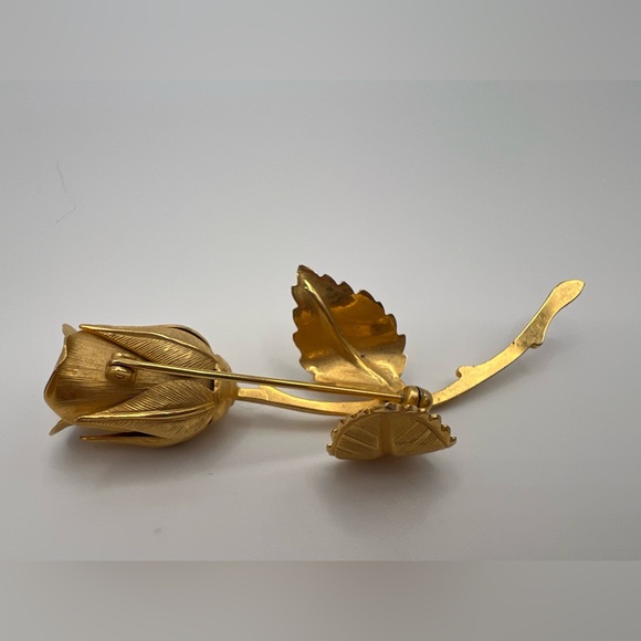 Vintage Giovanni Gold Tone Rose Brooch Pin - Picture 3 of 4